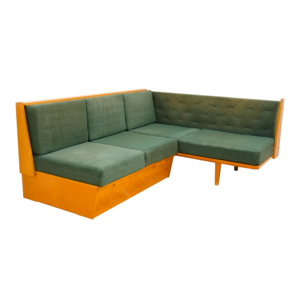 Czechoslovakian beech corner storage sofa, 1960s 1