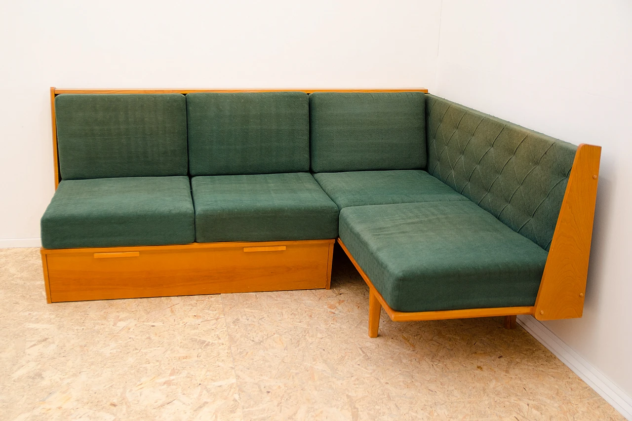 Czechoslovakian beech corner storage sofa, 1960s 2