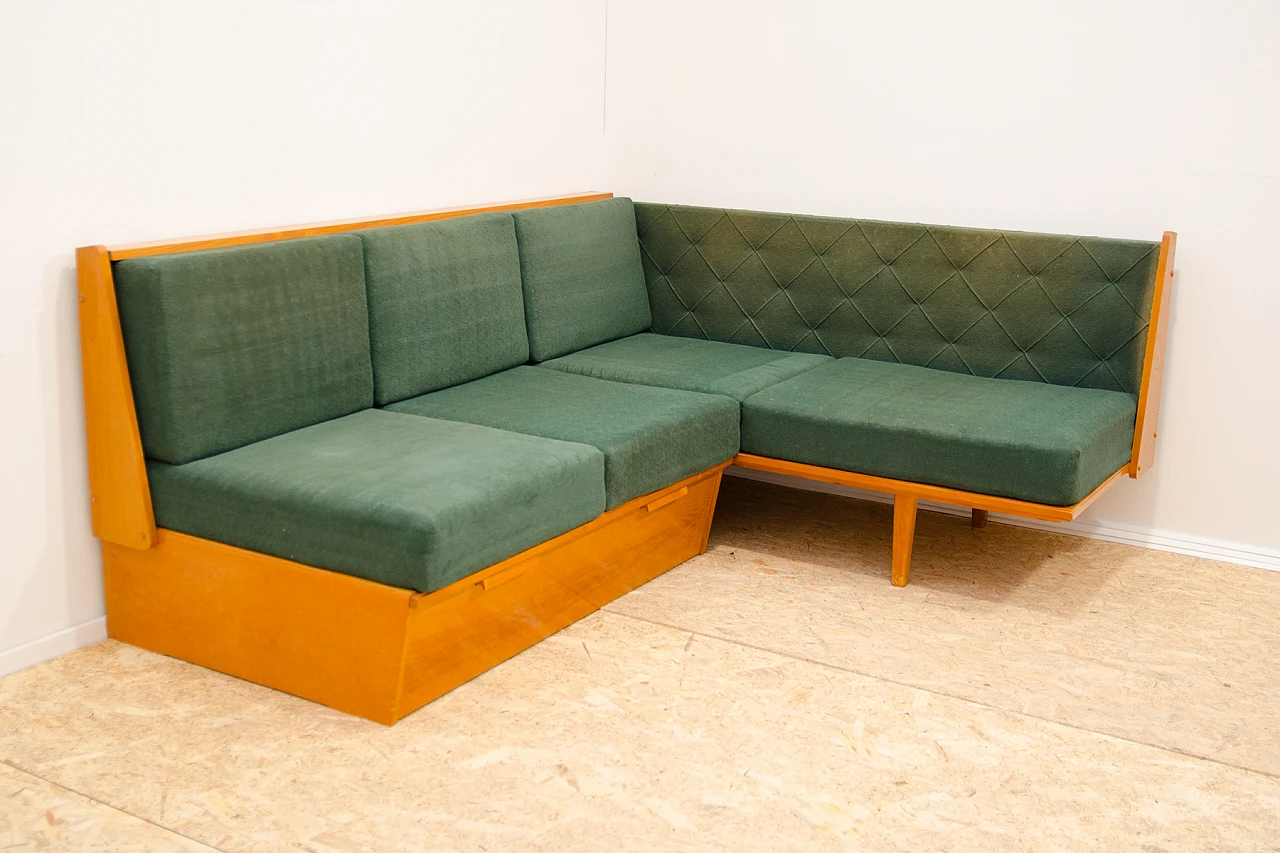 Czechoslovakian beech corner storage sofa, 1960s 4