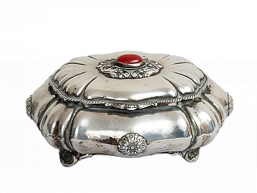 Silver jewelry box with ruby stone