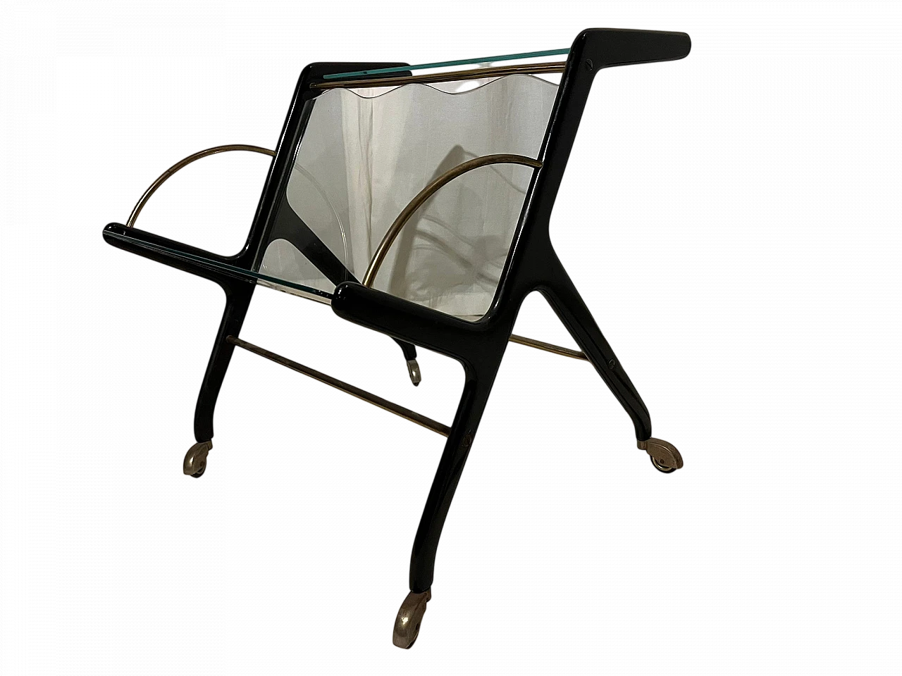 Magazine rack in walnut, glass and brass by Ico Parisi, 1950s 6