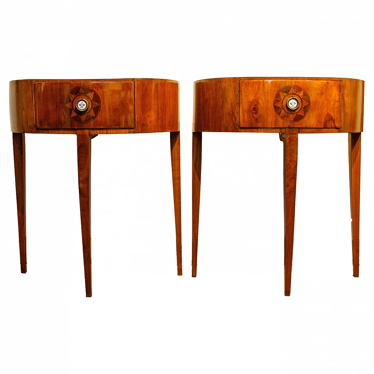 Pair of Vicenza half-moon cherry bedside tables, late 18th century 1