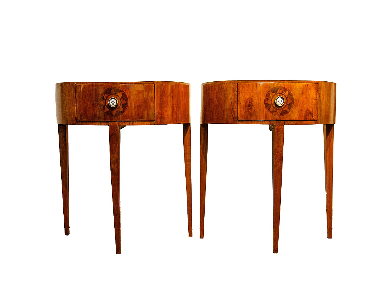 Pair of Vicenza half-moon cherry bedside tables, late 18th century 4