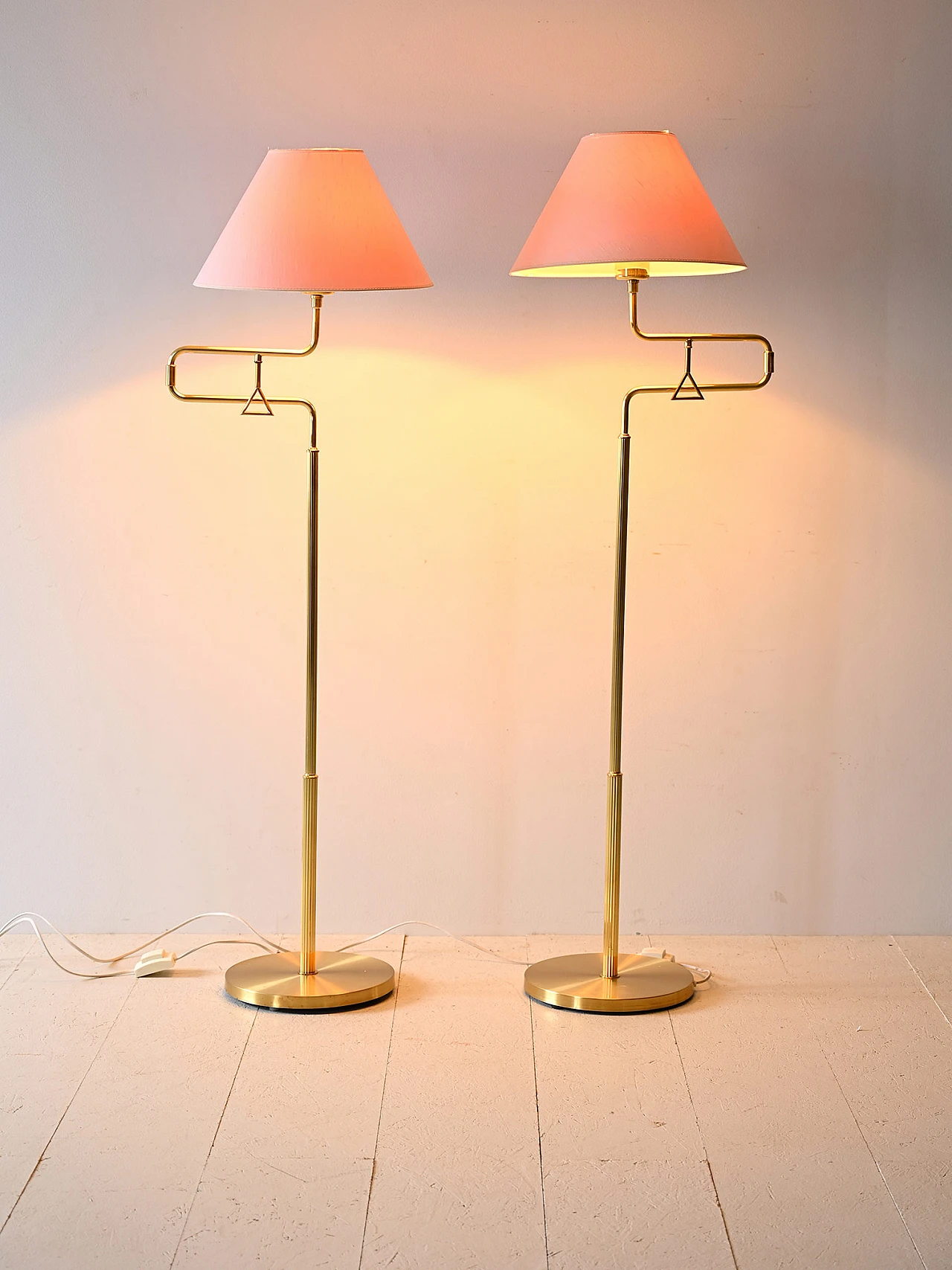 Pair of Scandinavian gilded metal floor lamps, 1960s 1