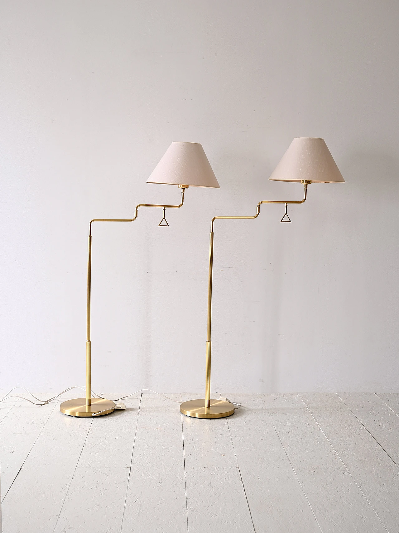 Pair of Scandinavian gilded metal floor lamps, 1960s 3