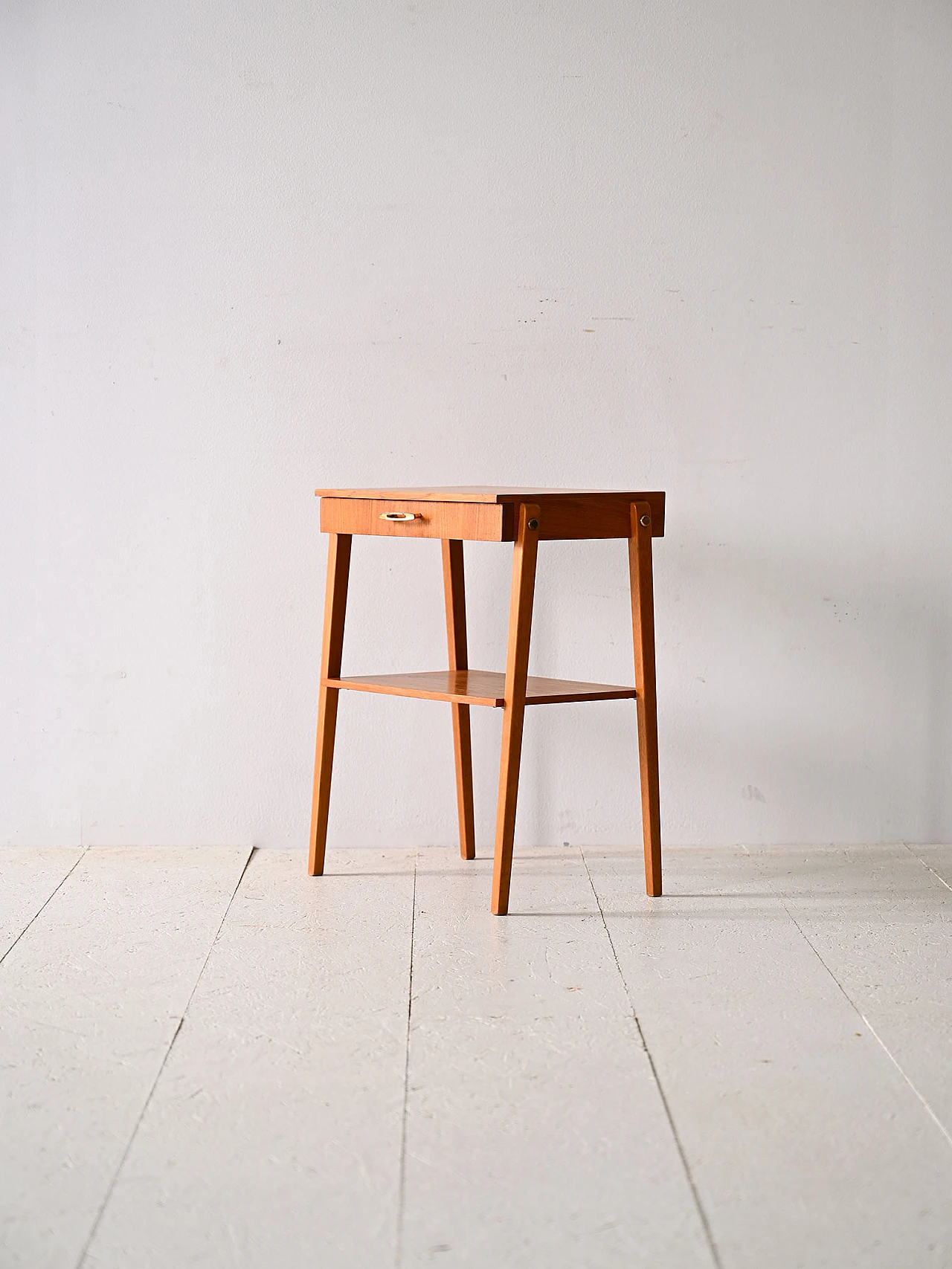 Swedish wood bedside table with drawer, 1960s 4