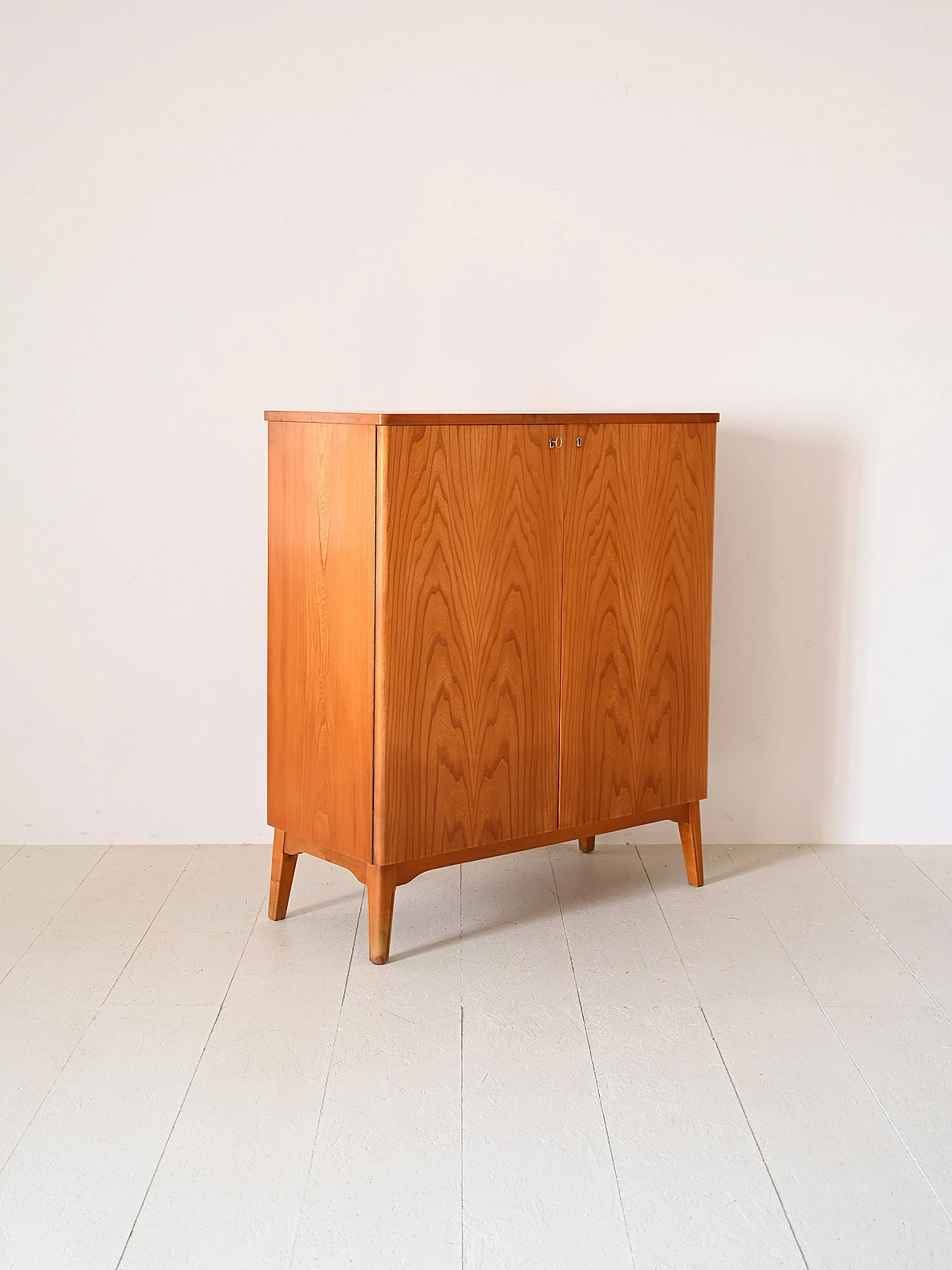 Wooden sideboard with hinged doors & lock, 1950s 4