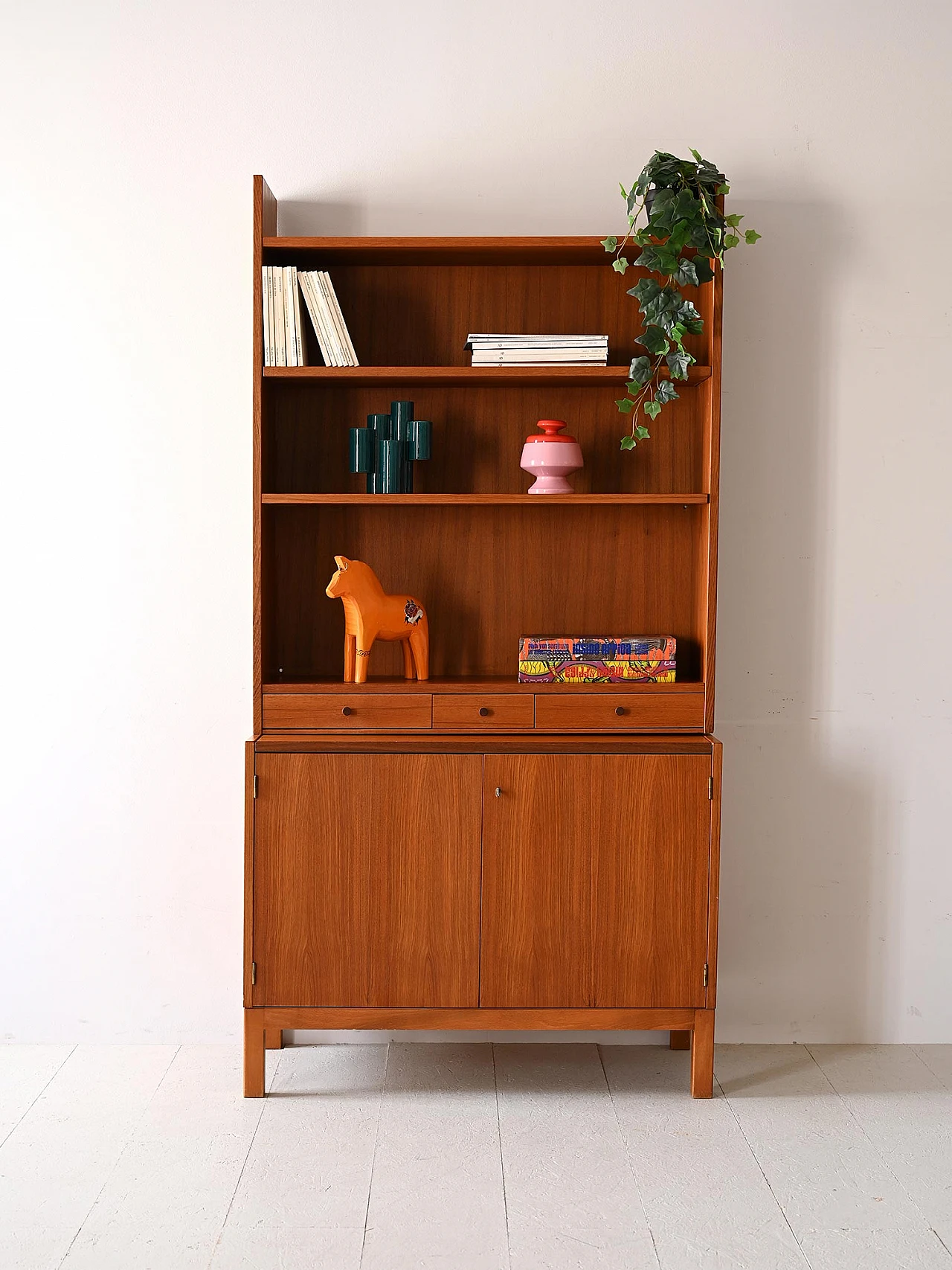 Teak bookcase with open shelving & storage compartment, 1960s 1