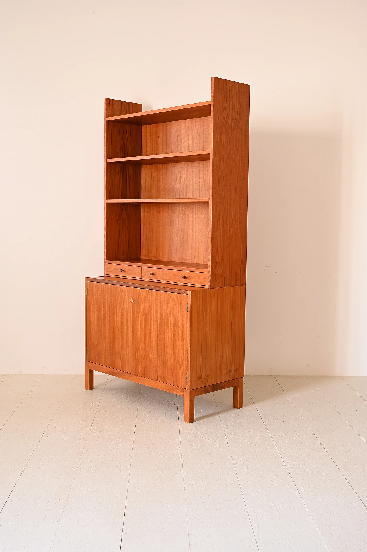 Teak bookcase with open shelving & storage compartment, 1960s 2
