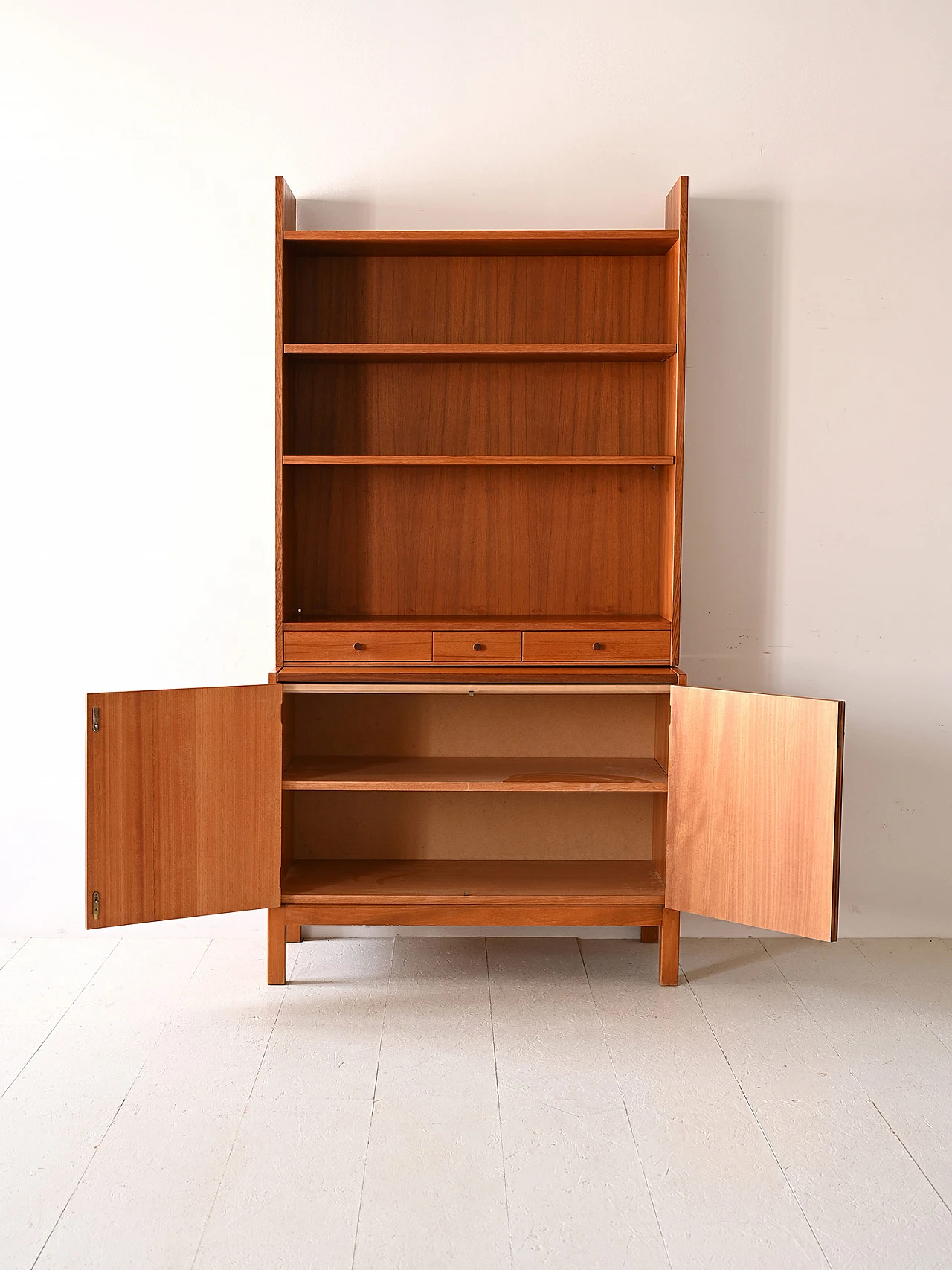 Teak bookcase with open shelving & storage compartment, 1960s 3