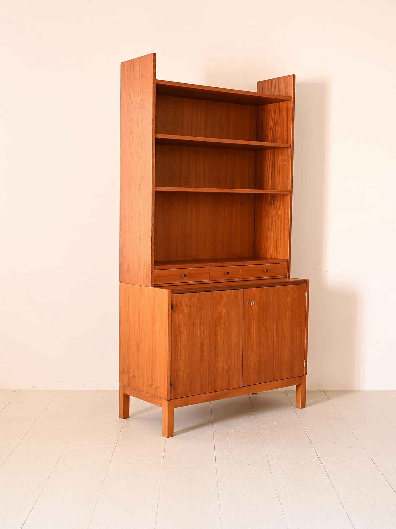 Teak bookcase with open shelving & storage compartment, 1960s 4
