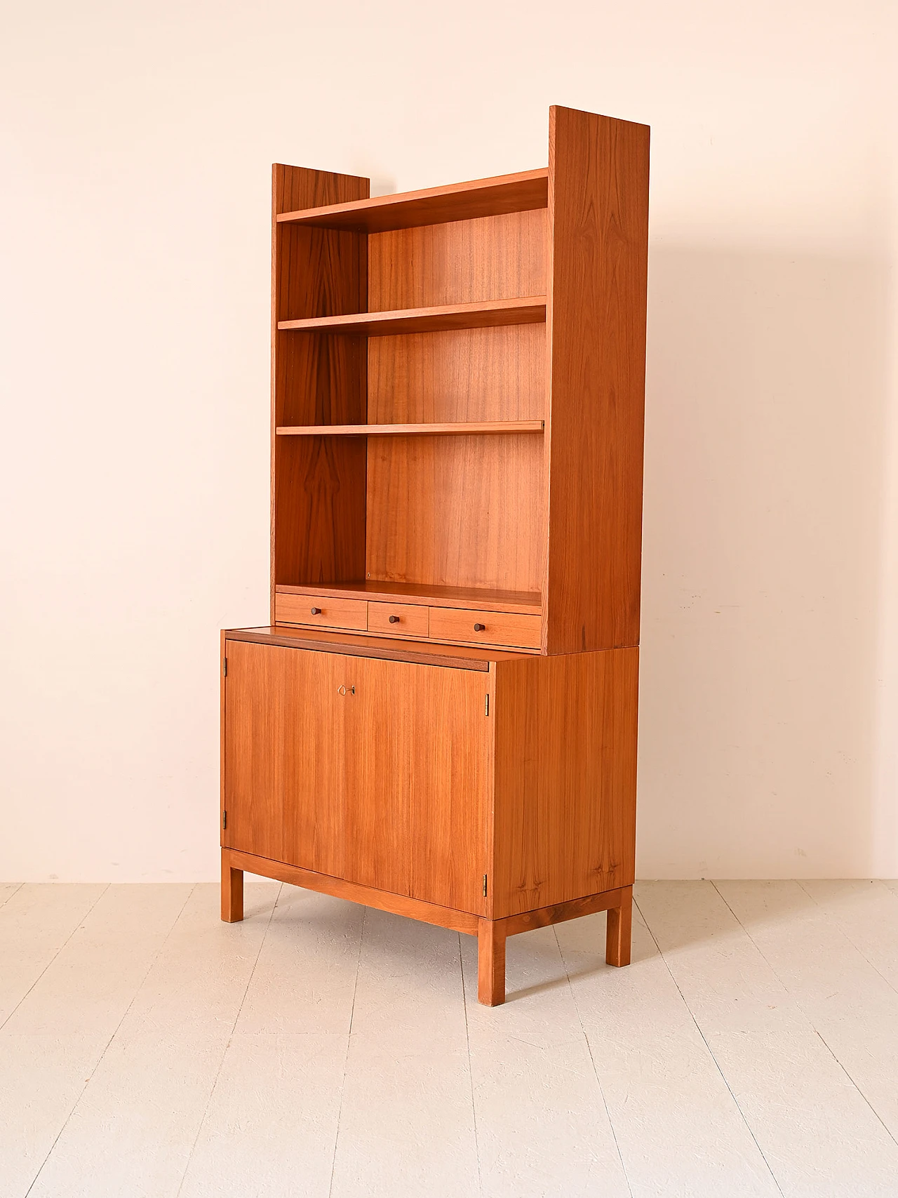 Teak bookcase with open shelving & storage compartment, 1960s 5