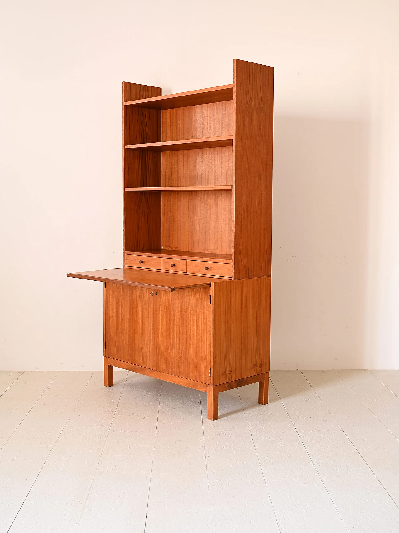 Teak bookcase with open shelving & storage compartment, 1960s 6