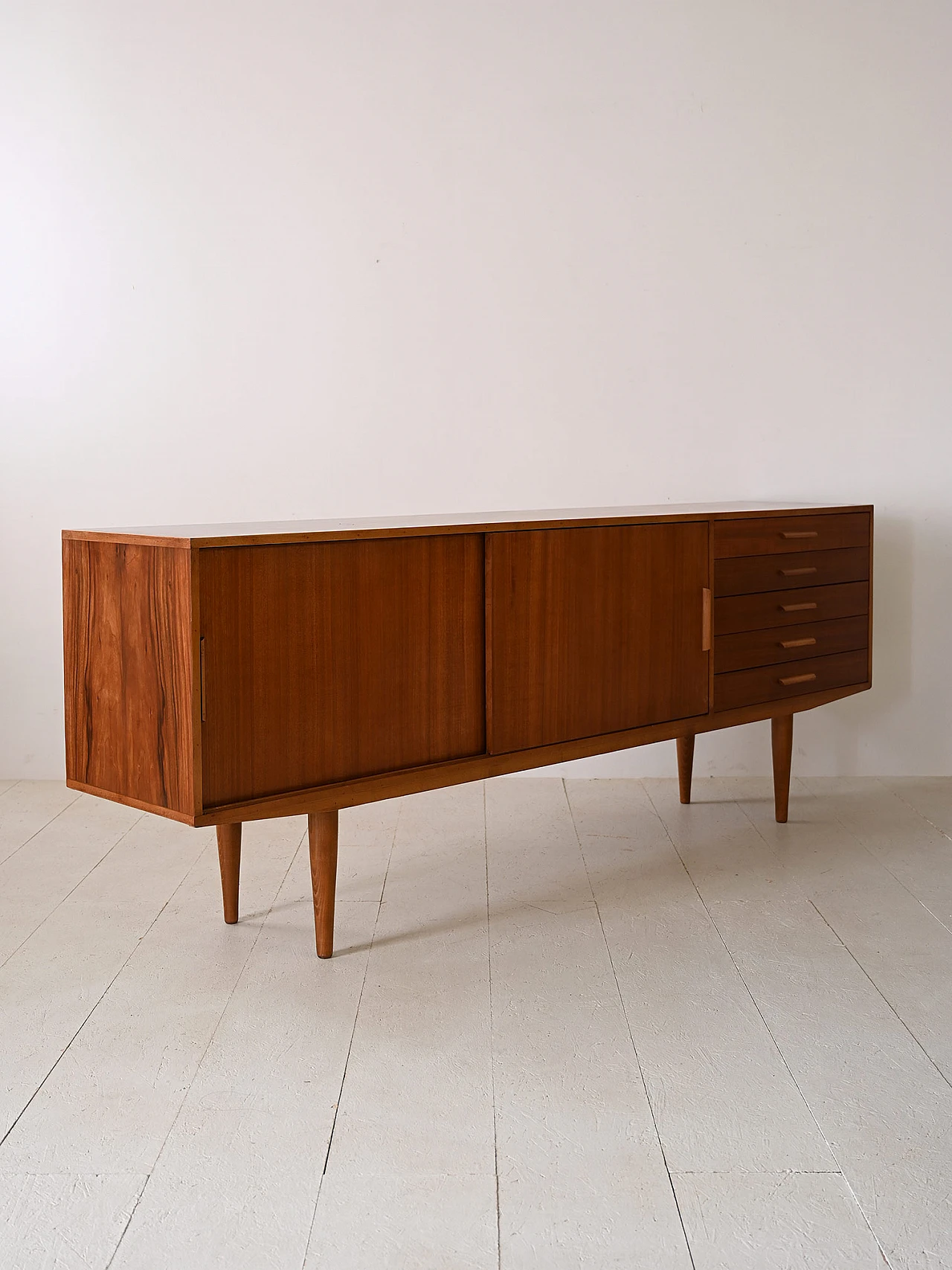 Scandinavian wood sideboard with sliding doors and drawers, 1960s 5