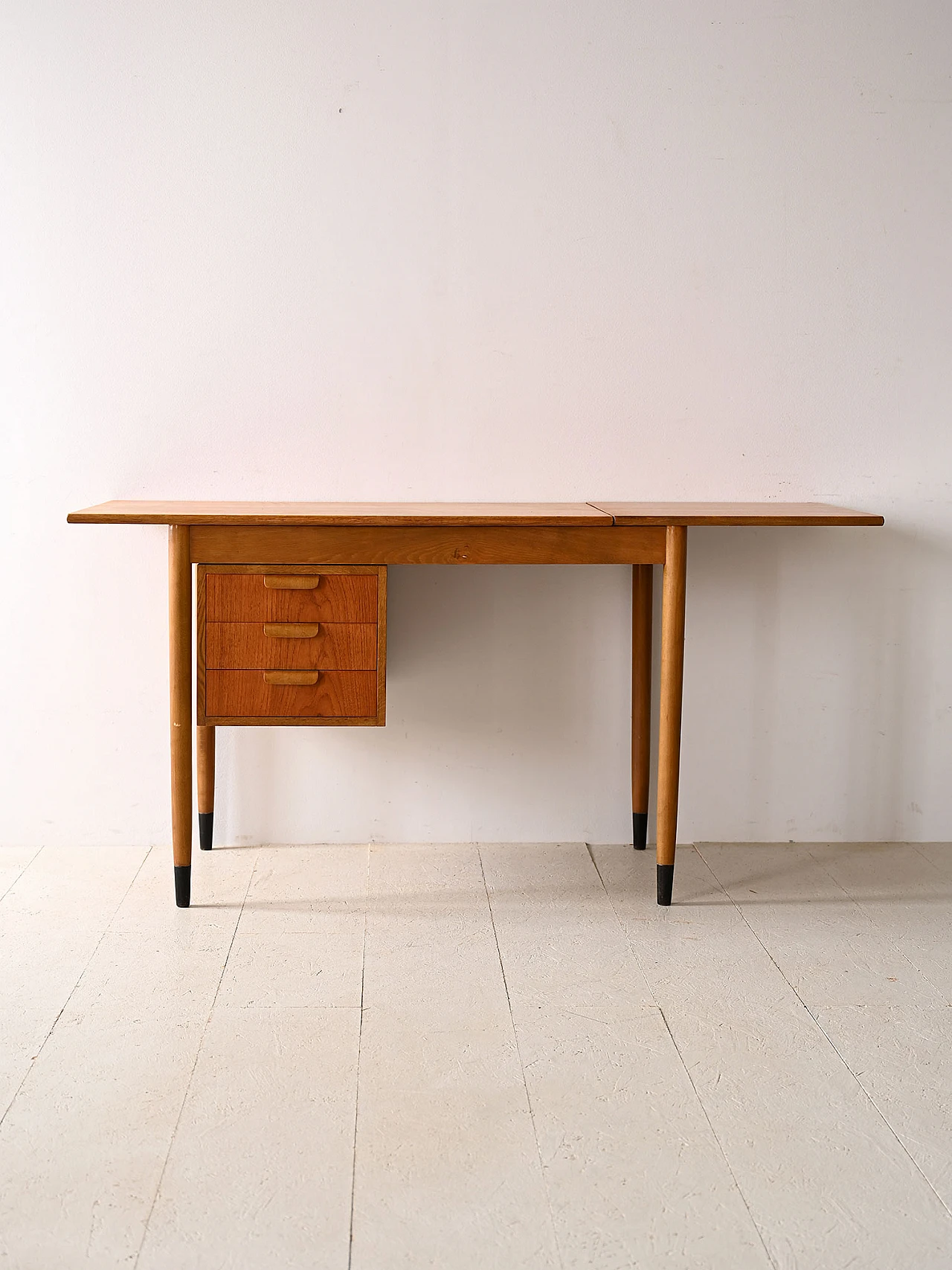 Scandinavian extendable teak and birch desk, 1960s 1