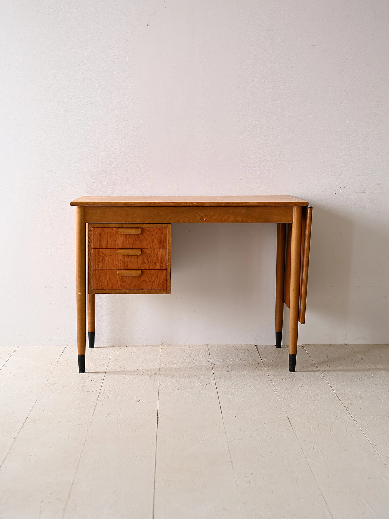 Scandinavian extendable teak and birch desk, 1960s 2