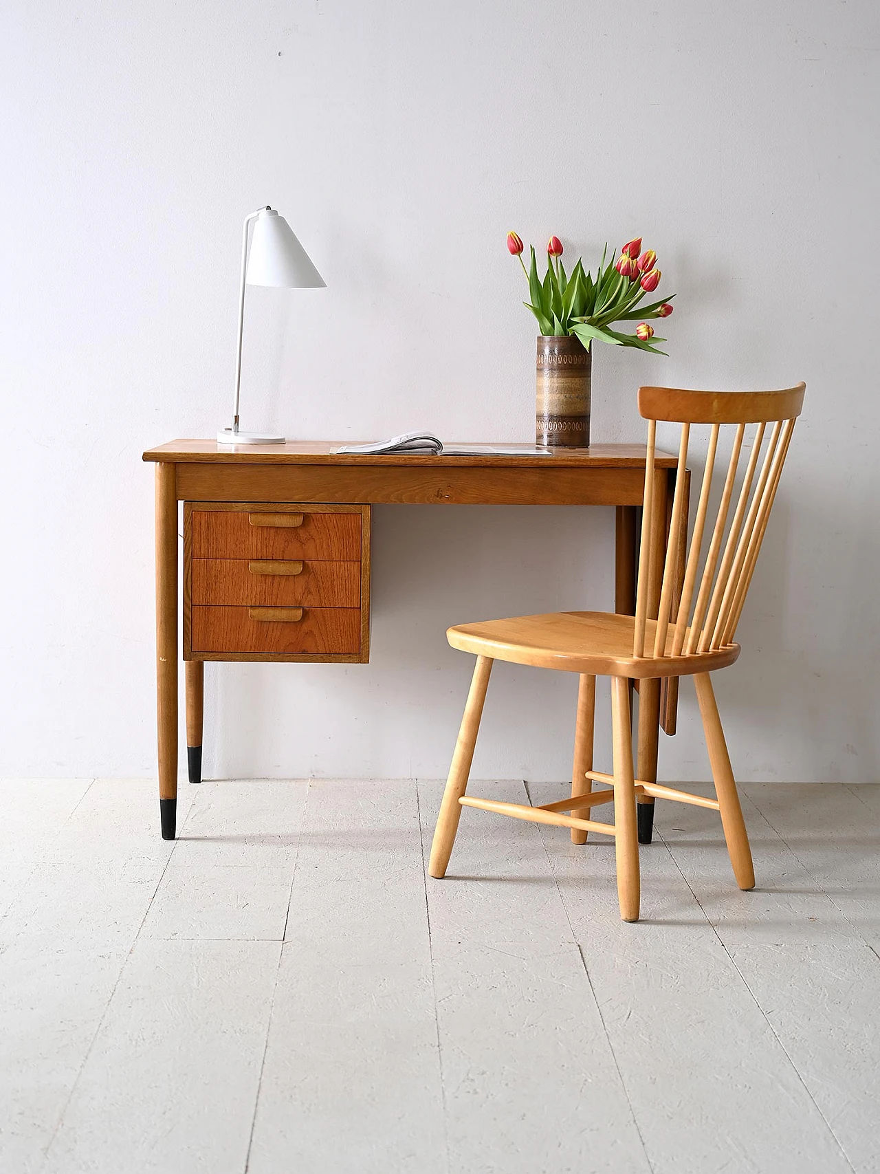 Scandinavian extendable teak and birch desk, 1960s 3