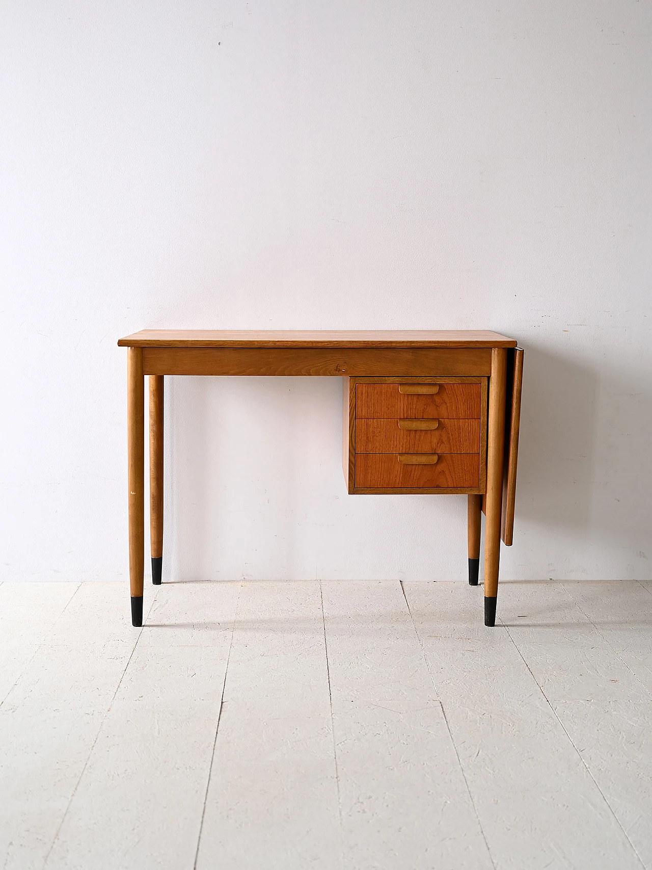 Scandinavian extendable teak and birch desk, 1960s 4