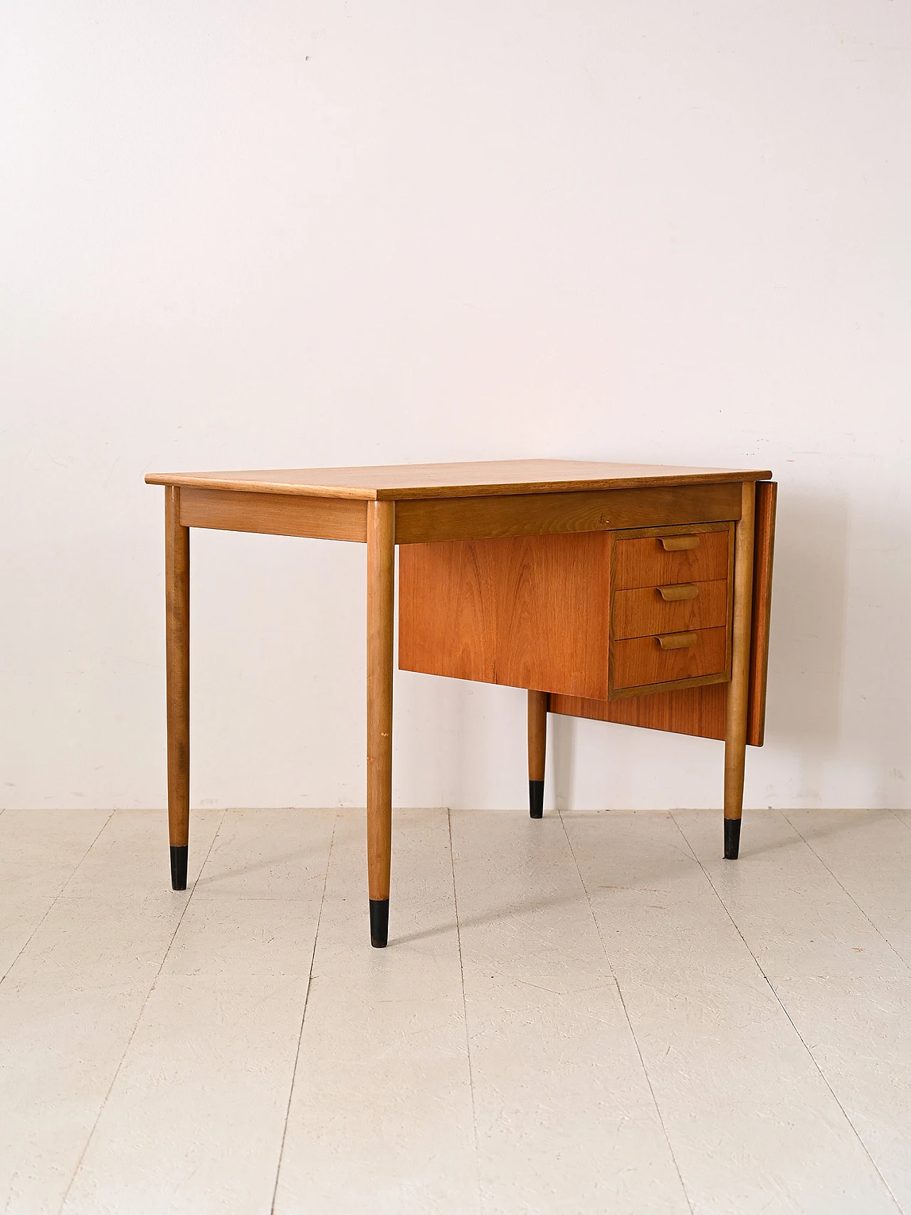 Scandinavian extendable teak and birch desk, 1960s 5