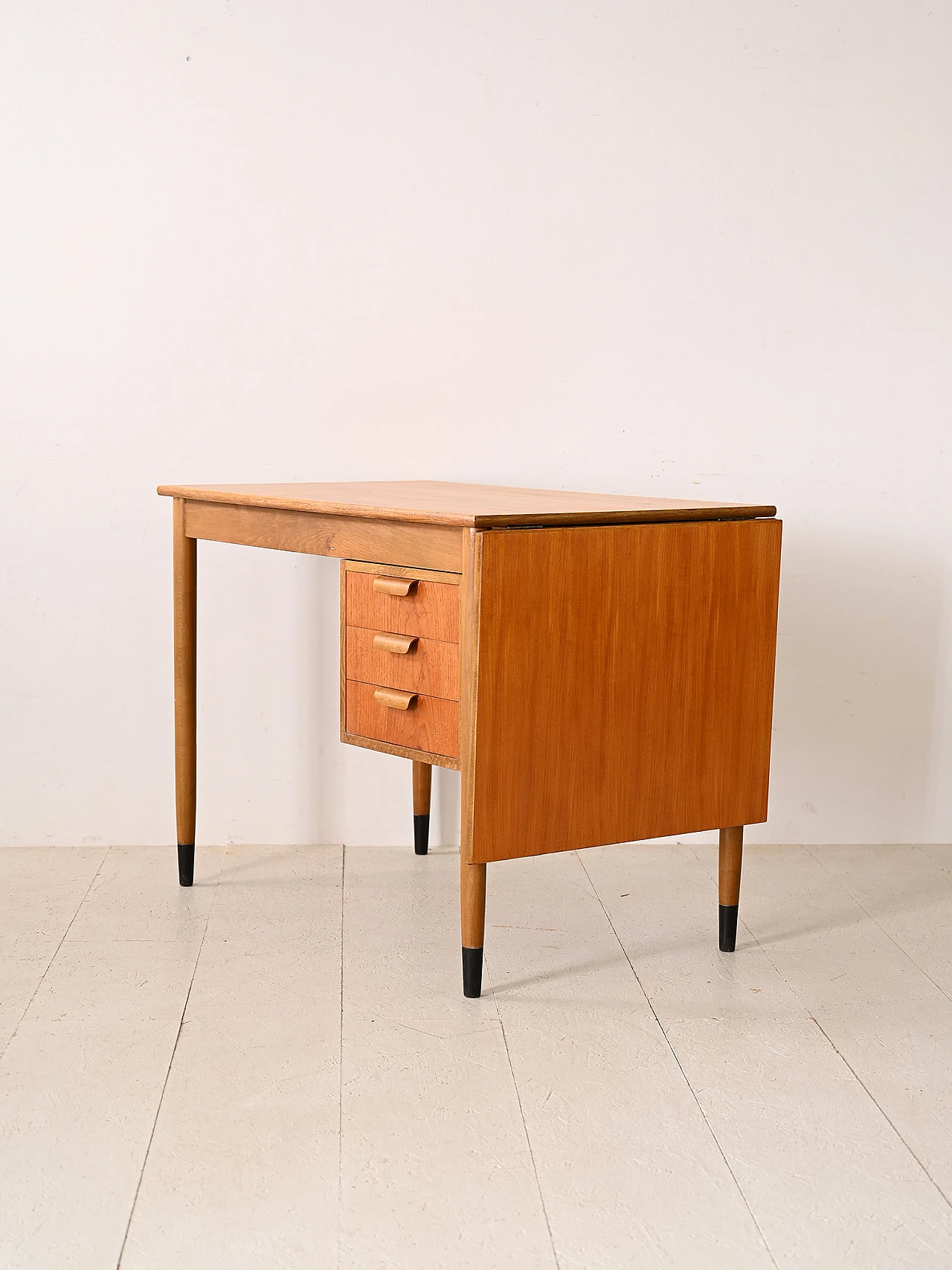 Scandinavian extendable teak and birch desk, 1960s 6