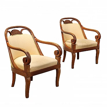 Pair of walnut armchairs with padded seat & backrest, 19th century
