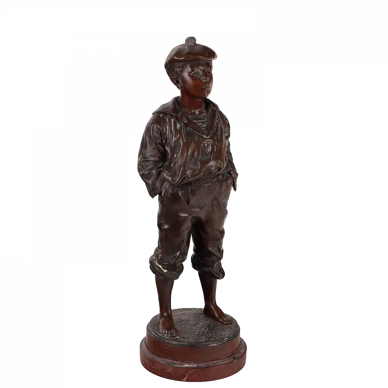 Whistling boy, bronze sculpture on marble base 1