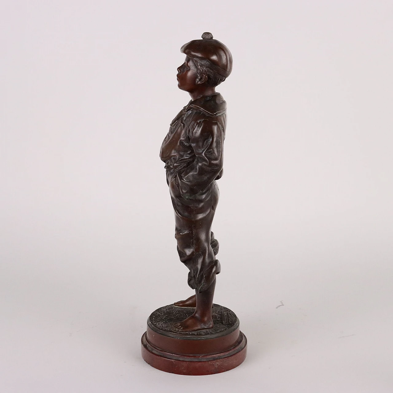 Whistling boy, bronze sculpture on marble base 7