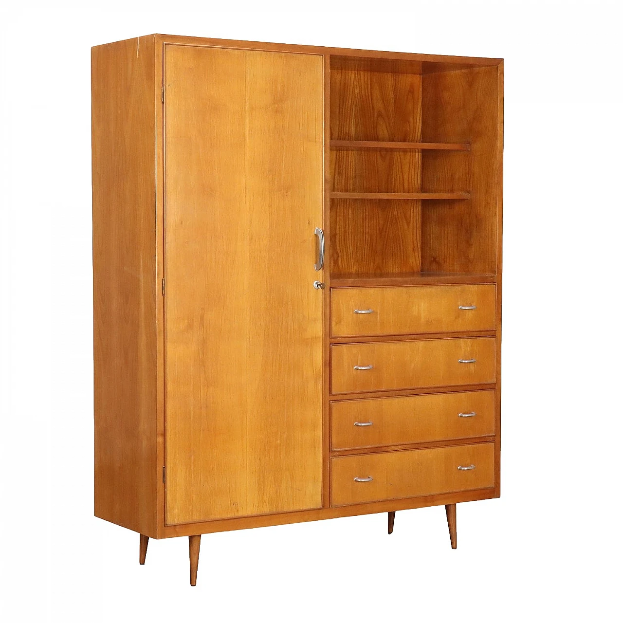Ash cabinet with hinged door, drawers & shelves, 1950s 1