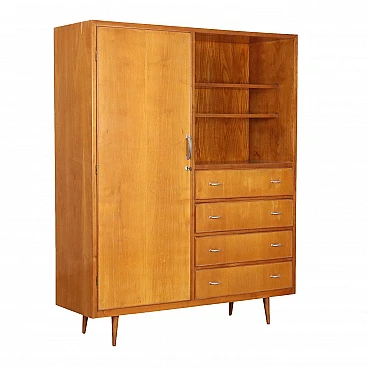 Ash cabinet with hinged door, drawers & shelves, 1950s