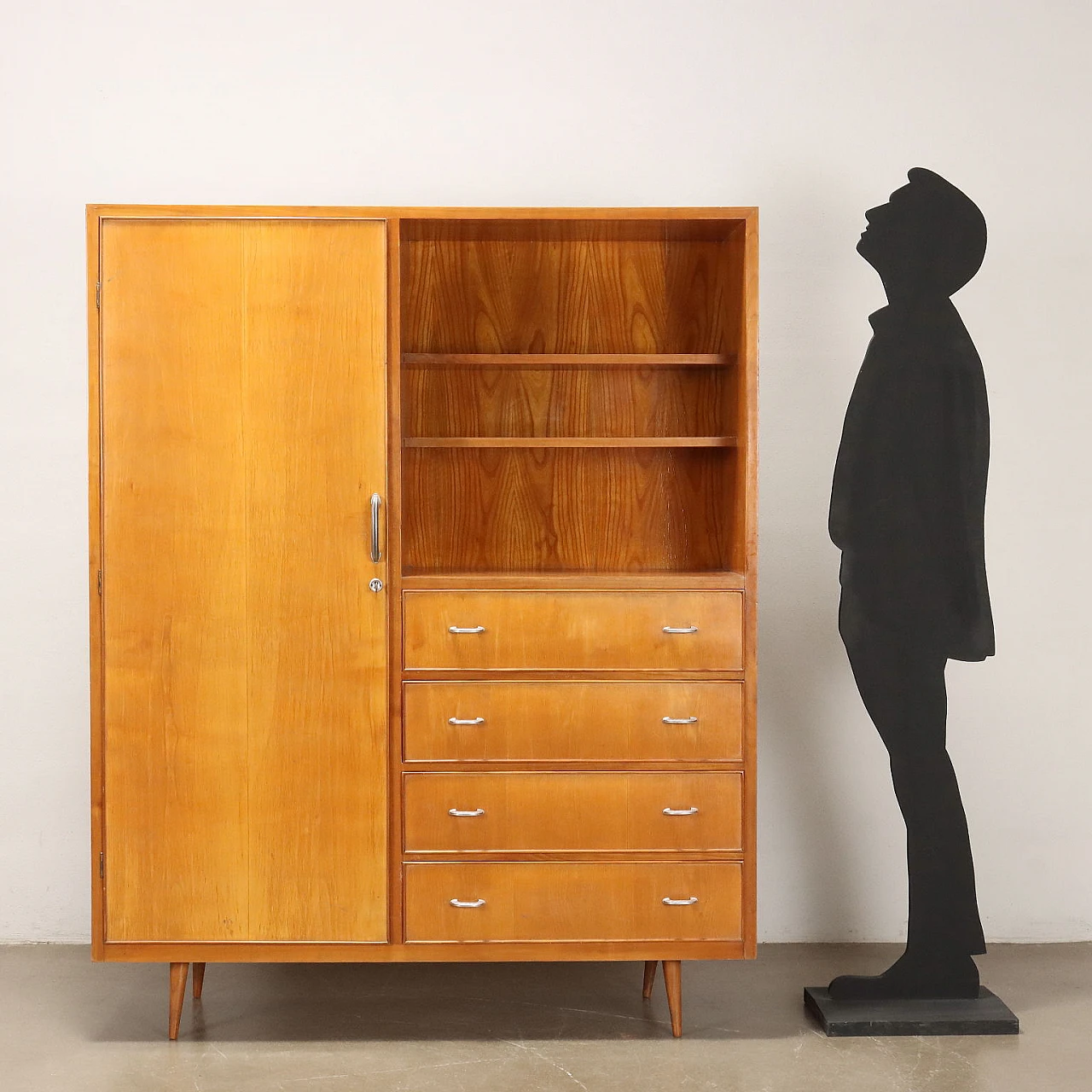 Ash cabinet with hinged door, drawers & shelves, 1950s 2