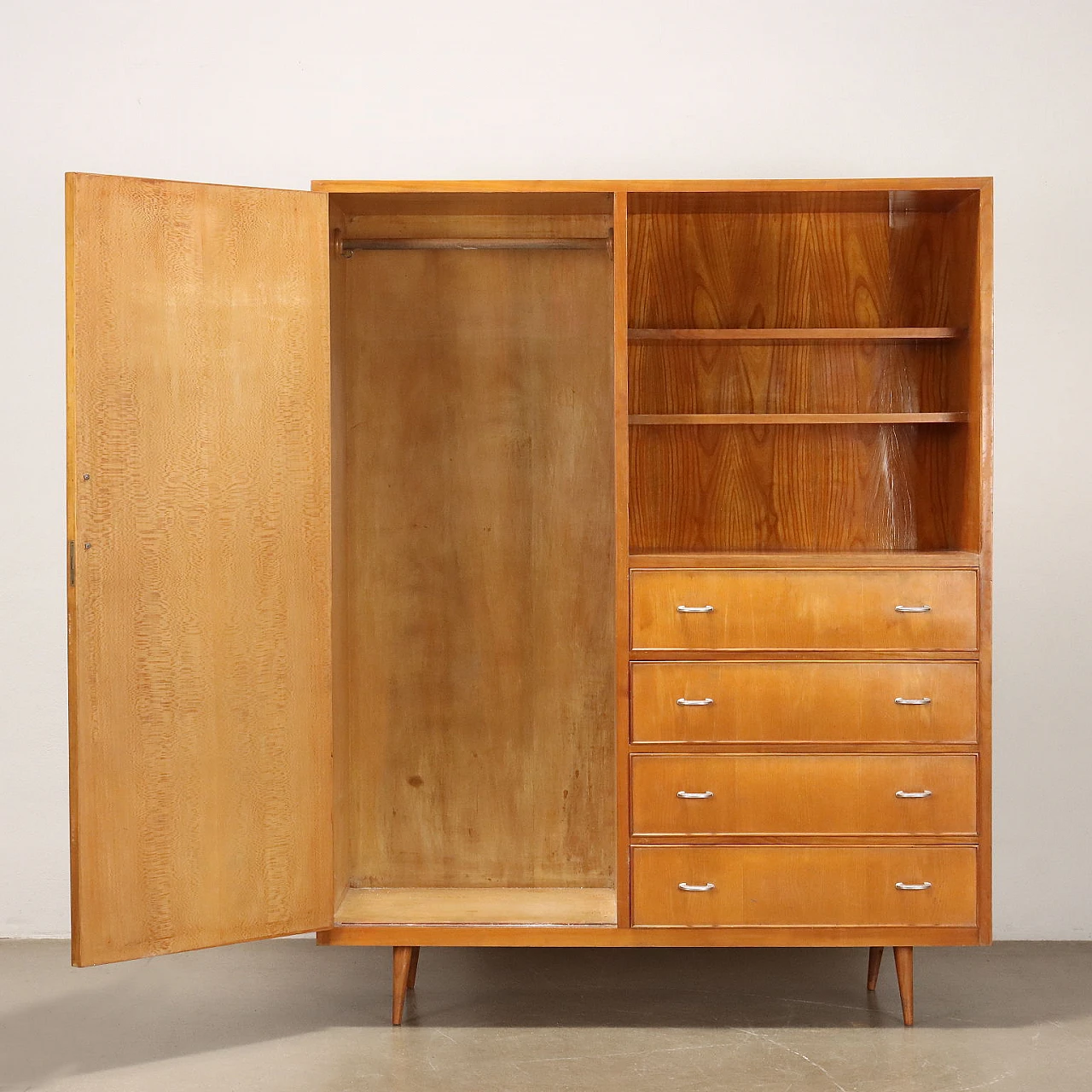 Ash cabinet with hinged door, drawers & shelves, 1950s 3