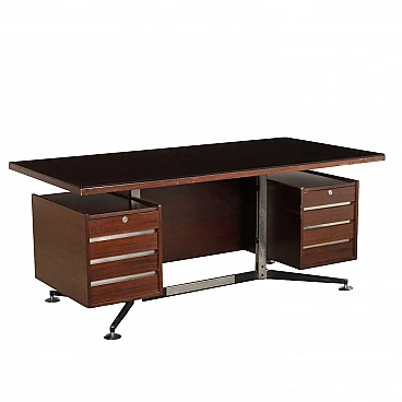 Exotic wood and chrome metal desk with drawers, 1970s