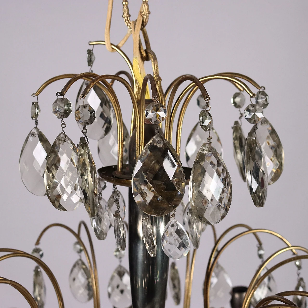 Brass and crystal chandelier with 12 lights, 1930s 5