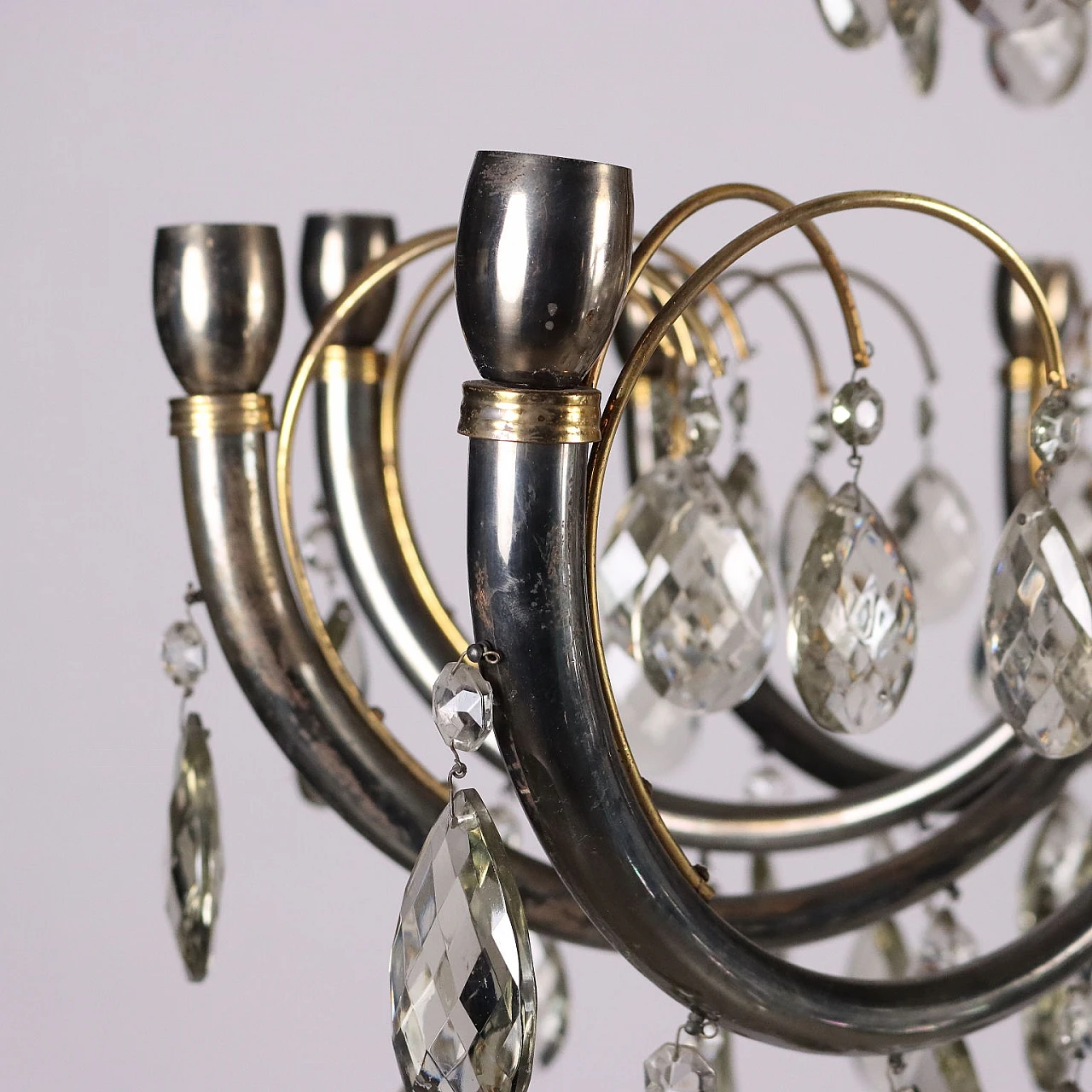 Brass and crystal chandelier with 12 lights, 1930s 6