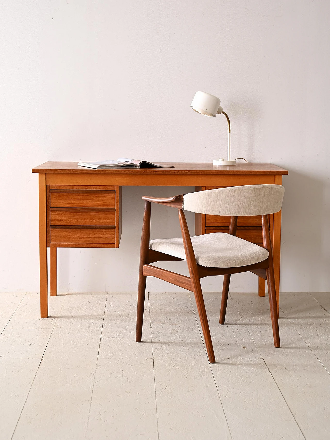 Scandinavian teak desk with birch details, 1960s 1