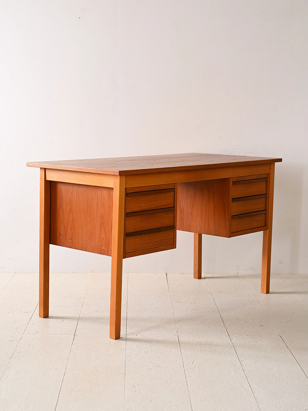 Scandinavian teak desk with birch details, 1960s 3