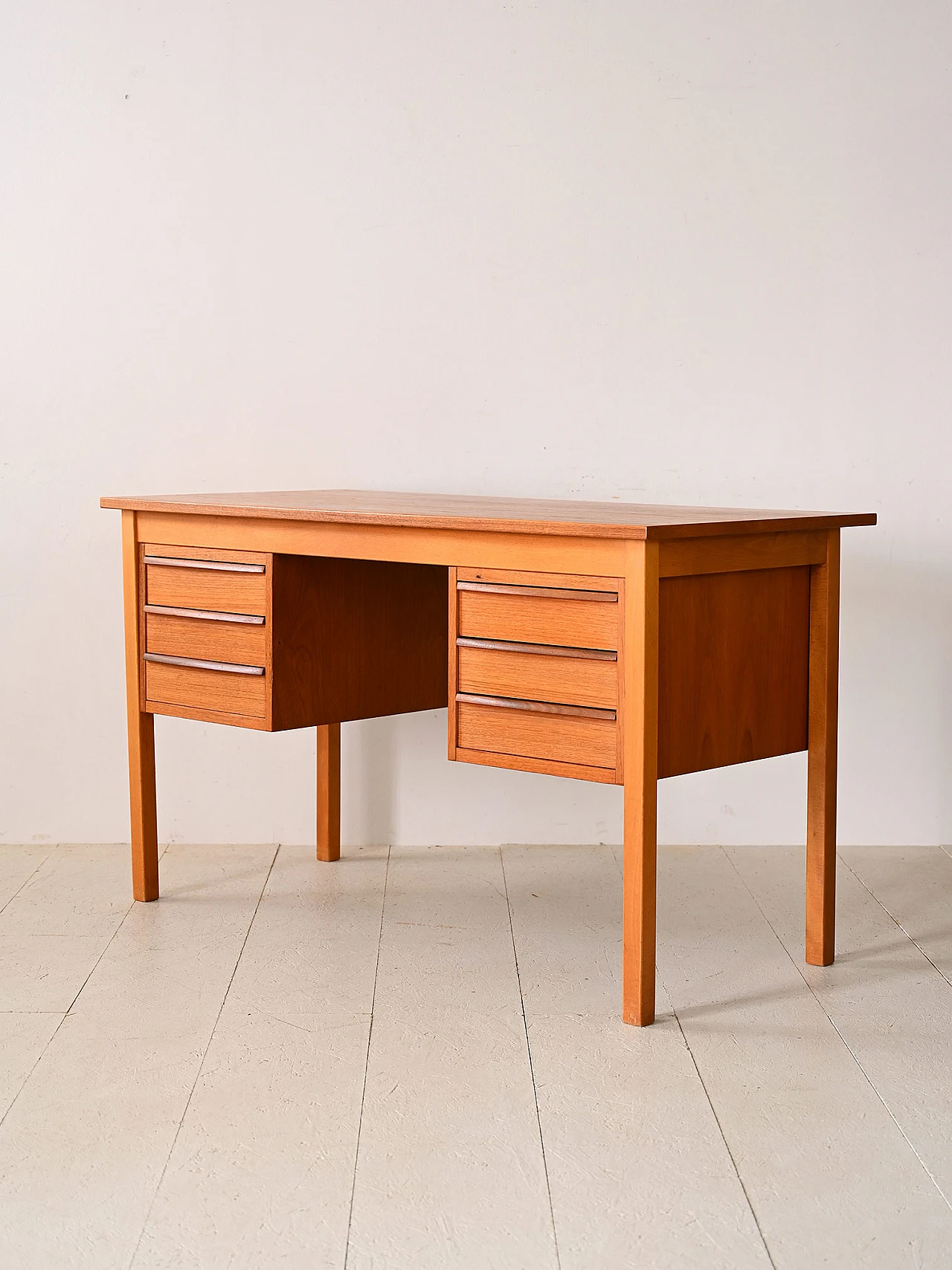 Scandinavian teak desk with birch details, 1960s 4