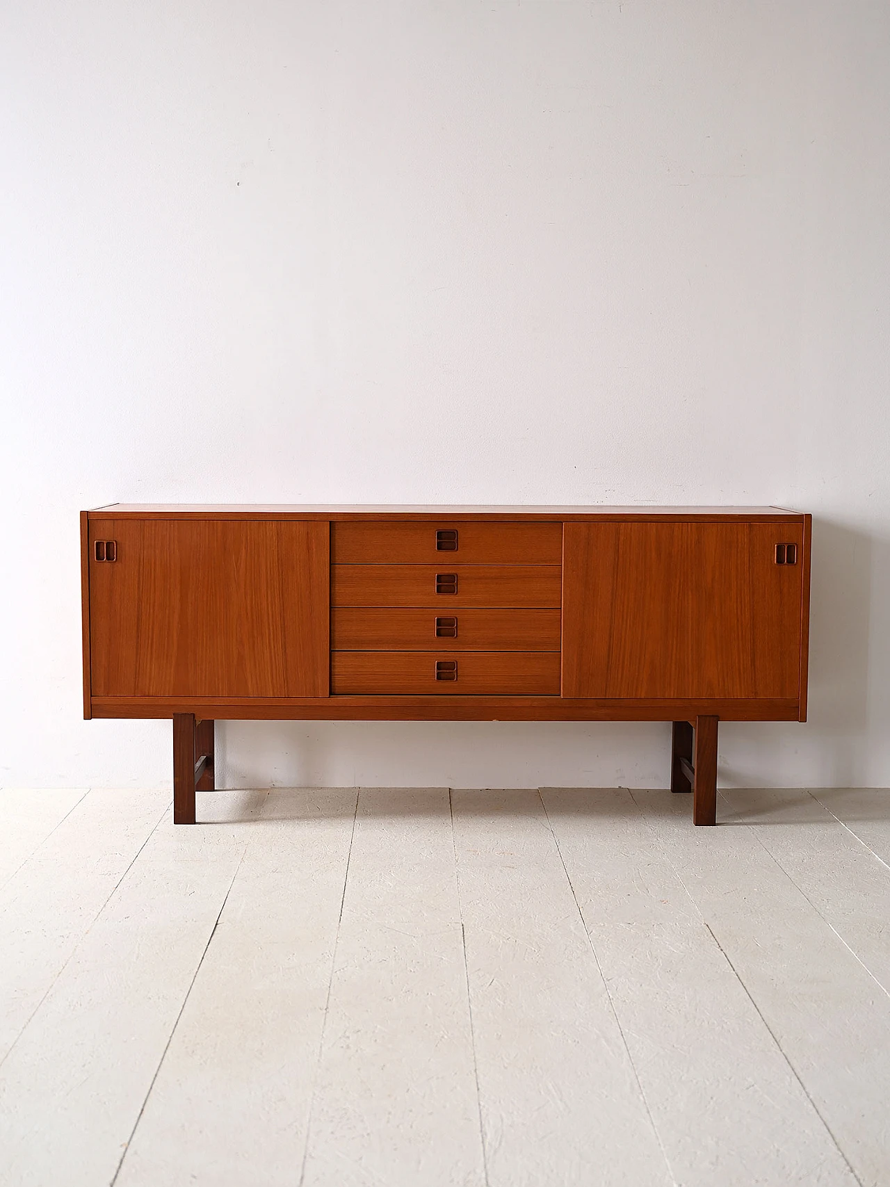 Credenza scandinava in teak con cassetti e ante, anni '60 2