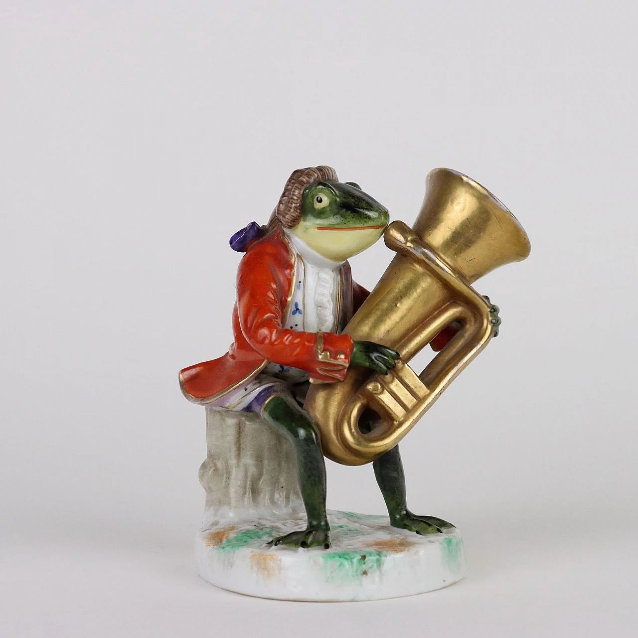 Statuina di rana con trombone in porcellana Sitzendorf, '800 3