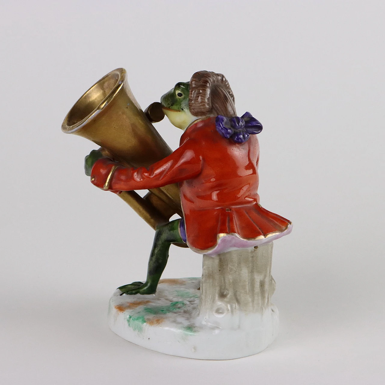 Statuina di rana con trombone in porcellana Sitzendorf, '800 6