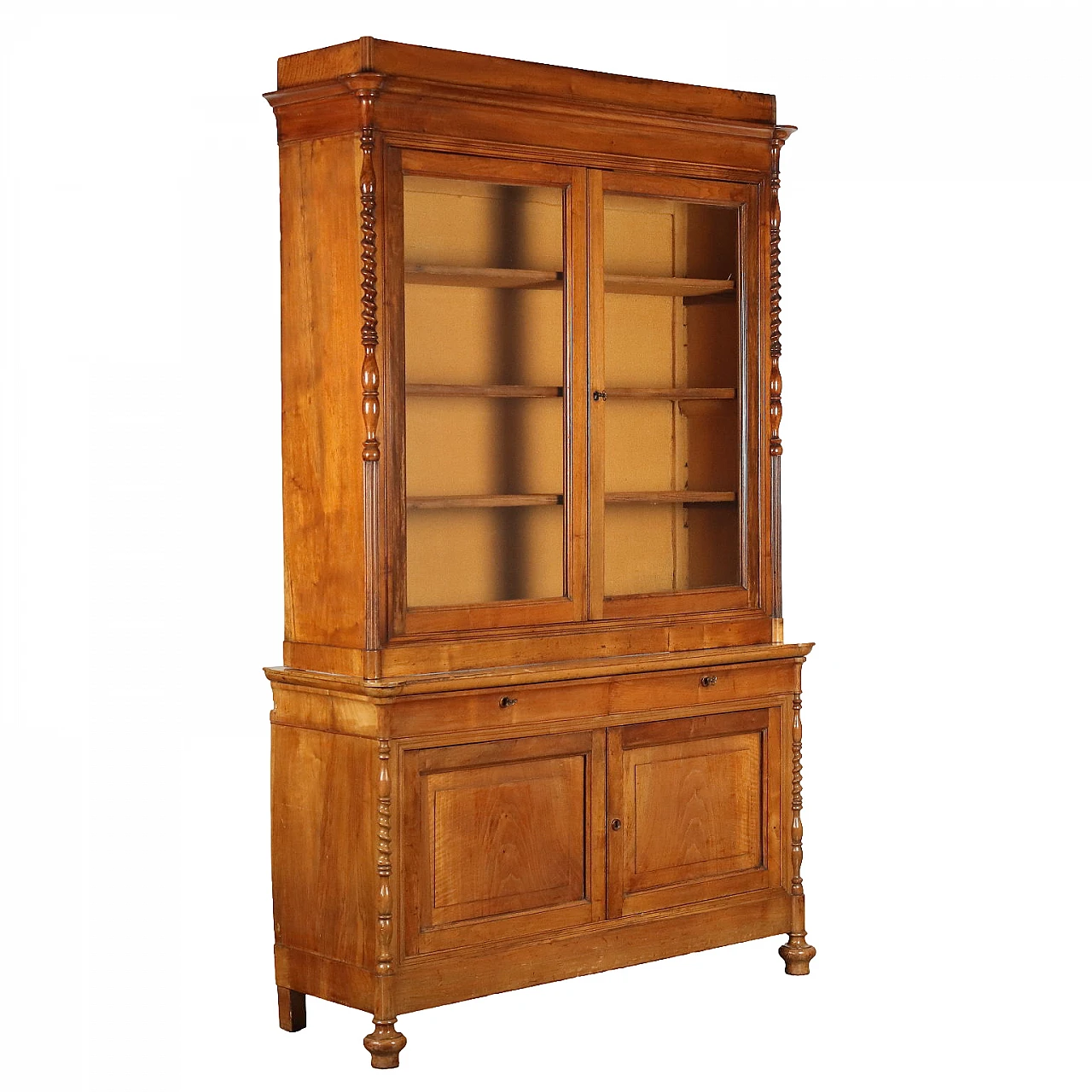 Manzoniana walnut bookcase with display case, second quarter 19th century 1