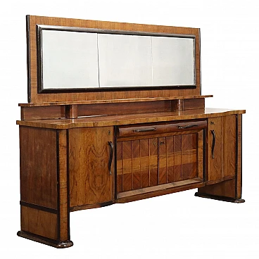 Walnut and briarwood sideboard with riser and mirror, 1920s