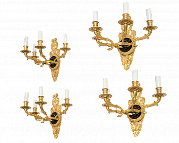 4 Empire wall lights in gilded and patinated bronze, 19th century