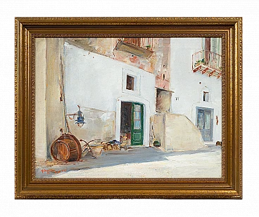 Guido Casciaro, courtyard, oil painting on canvas, early 20th century