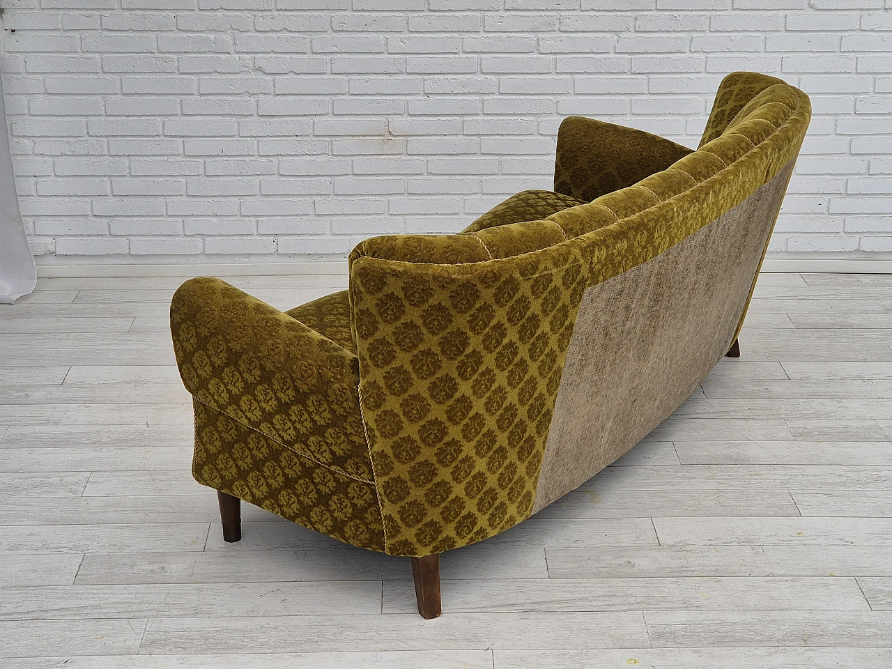 Danish 3-seater sofa in beech, brass & green velour, 1960s 8