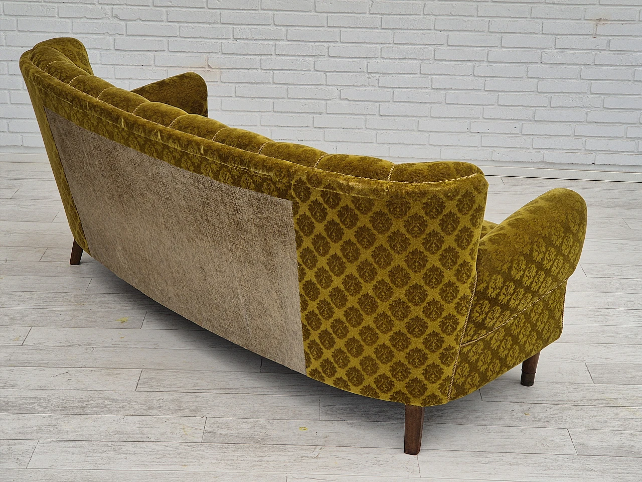 Danish 3-seater sofa in beech, brass & green velour, 1960s 11