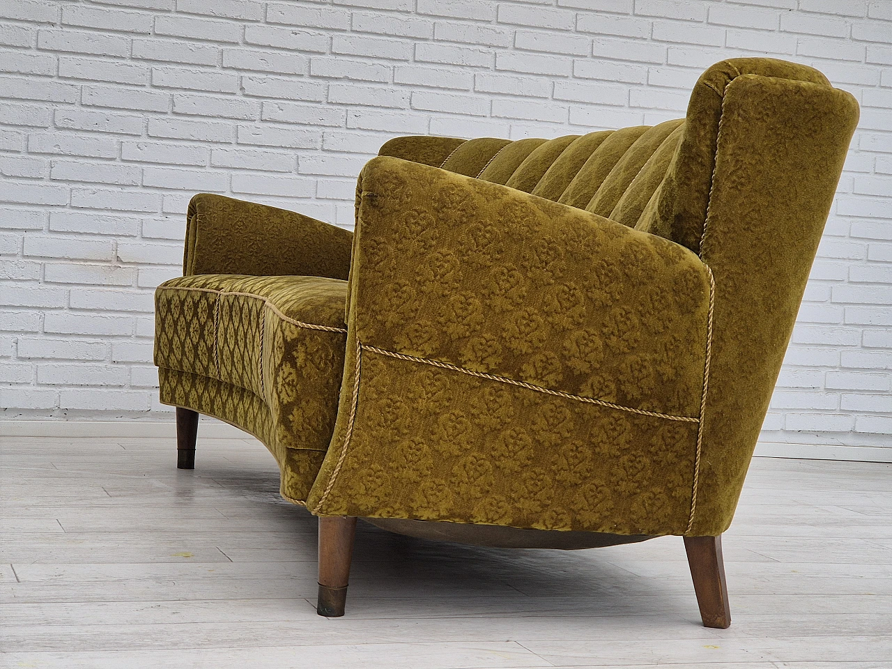 Danish 3-seater sofa in beech, brass & green velour, 1960s 17
