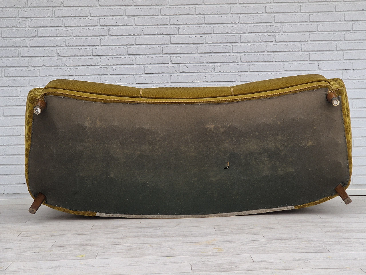 Danish 3-seater sofa in beech, brass & green velour, 1960s 20