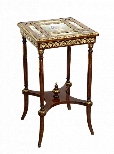 Tavolino Napoleone III in mogano e porcellana di Sèvres, '800