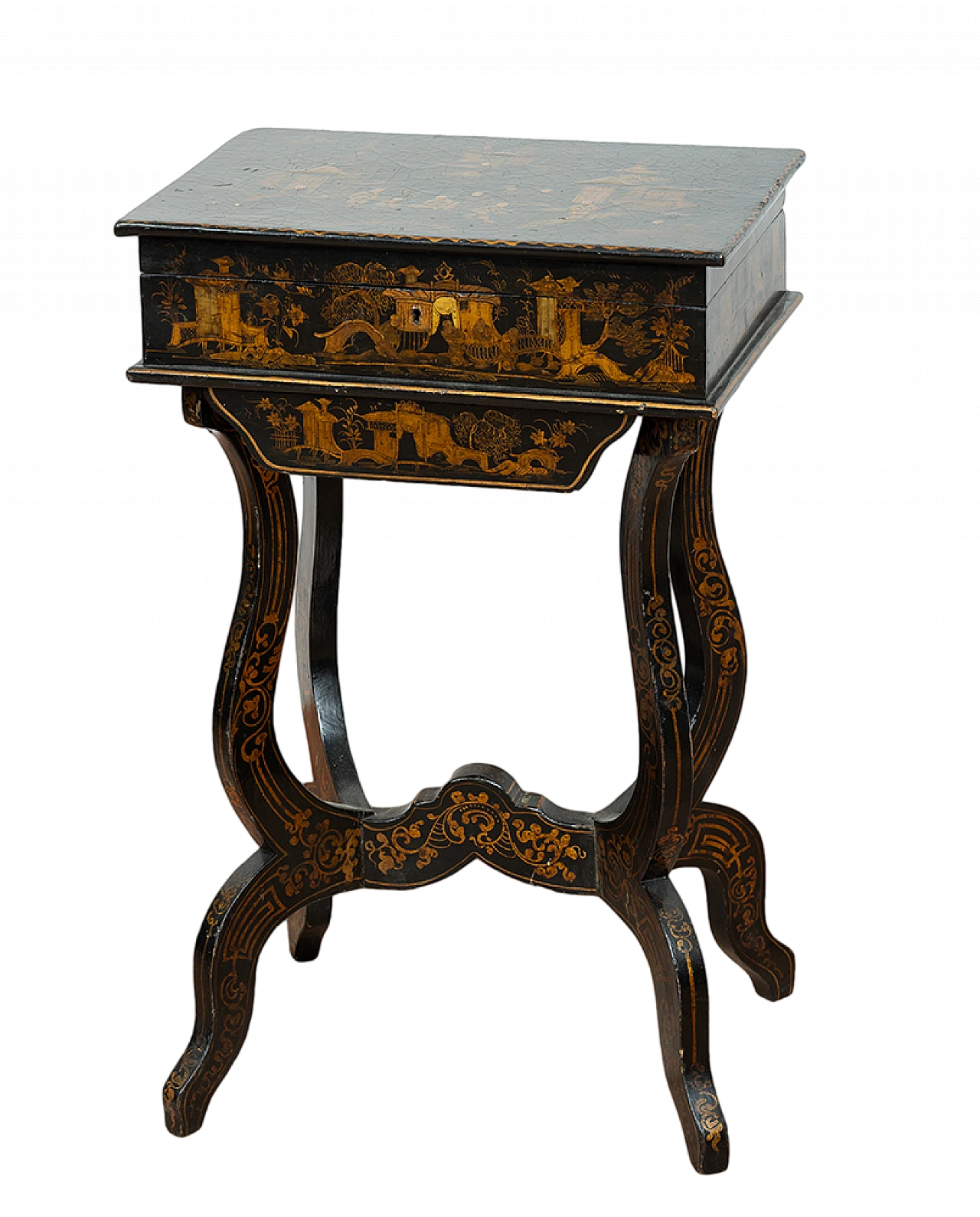 Chinese papier-mâché work side table, late 19th century 7
